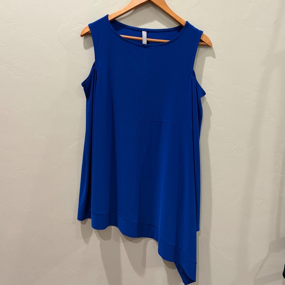 Last Tango Royal Blue Cold Shoulder Asymmetrical Dress Small Made in USA